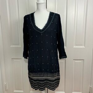 JOHNNY WAS NAVY EMBROIDERED DRESS